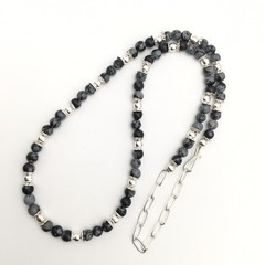 Silver Schark Handmade Sterling Silver & Snowflake Obsidian Necklace 15-18” #94
