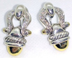 Stunning Vintage David Yurman Diamond 18K Gold & Sterling Omega Back Earrings
