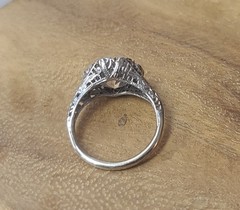 18k white gold Vintage filigree Engagement ring 2.64ct. Natural Cushion Diamond