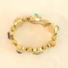 Vtg Victorian Revival Slide Charm Bracelet Signed Safety Chain Cameo 6.5