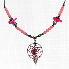 VTG Dreamcatcher Necklace Silver Tone Pink Bird Beaded Choker Southwest Handmade