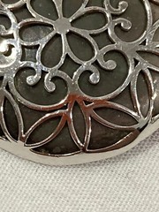 Vintage TH 14k Solid White Gold Mother Of Pearl Filigree MOP Round Pendant 4.13g