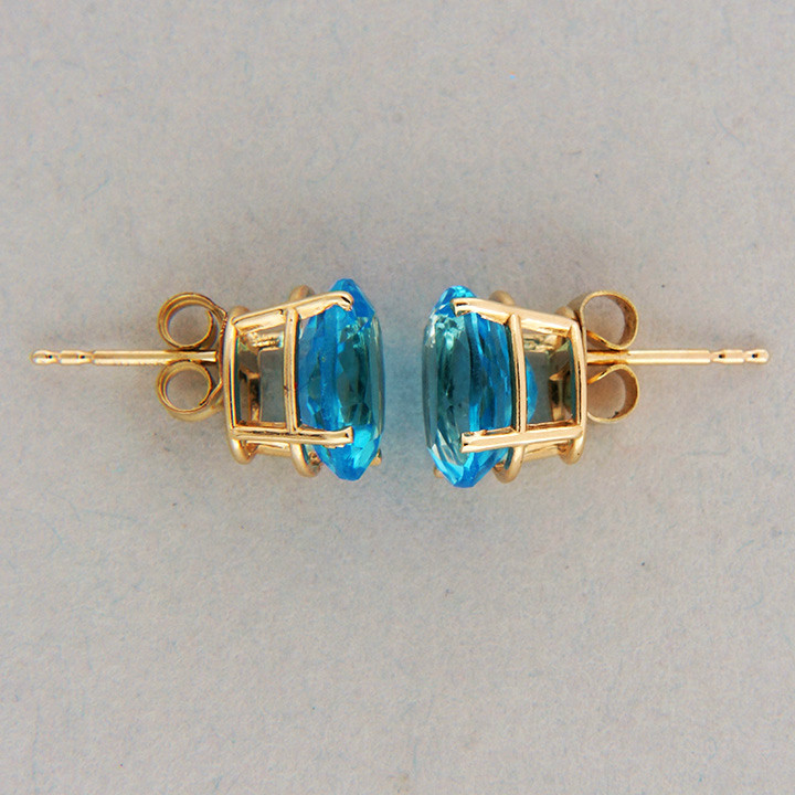 Vintage 5.00ct 9 X 7mm Oval London Blue Topaz 14k Yellow Gold Pierced Earrings