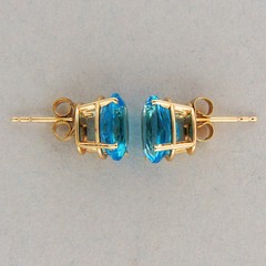 Vintage 5.00ct 9 X 7mm Oval London Blue Topaz 14k Yellow Gold Pierced Earrings