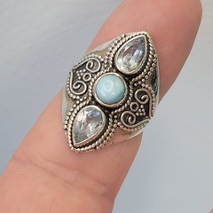 925 Sterling Silver INDIA PTI Blue Topaz & Larimar Ring Size 9.5 – 7.5g JTV gem