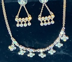 Vintage Napier Aurora Borialis Rhinestone Necklace And Earring Set 16 Inches