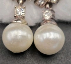Elegant Vintage Rhinestone Navette Faux Pearl Drop Earrings 1950s-1970s