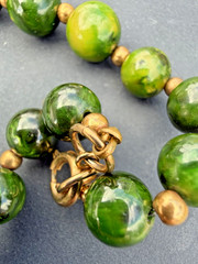 Vintage Bakelite Catalin Chunky Boho Necklace 27” 76.9g Tested Green Beads Deco