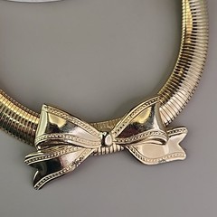 Vintage Omega Bow Necklace Chunky Ribbon Wide 16.5″