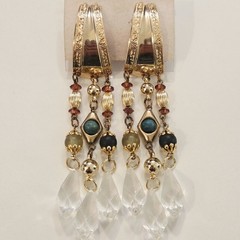 VTG NOS Gold Waterfall Chandelier Clip on Earrings 80 90s Deadstock Runway Lot 6