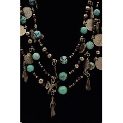 Vintage Beaded Charm Necklace Heavy Layered Turquoise Coin Antiqued Chunky BinBJ