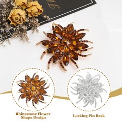 Rhinestone Flower Brooch Pin Vintage Crystal Flower Lapel Pin Coffee