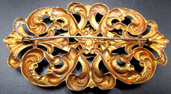 Art Deco Russian Golden Gilt Ornate Scrolls & Flower Pin Brooch