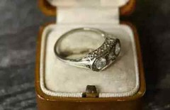 Art Deco Three-Stone Round Lab Created Diamond 14K White Gold FN Engagement Ring