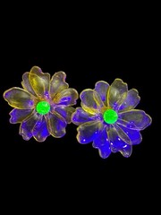 Vintage Uranium Cellulose Acetate Floral Brooch And Clip On Earring Set READ