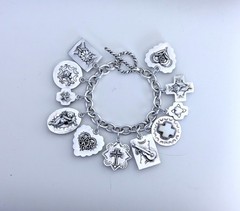 Joan Slifka Sterling 925 Heart Angel Cross Love Luck Charm Two Sided Bracelet