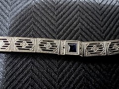 Antique Edwardian 14K White Gold Diamond Blue Sapphire Platinum Bracelet