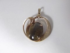 Gold Filled Filigree Tigers Eye Pendant Charm for Necklace 12/20 GF Signed JJJ
