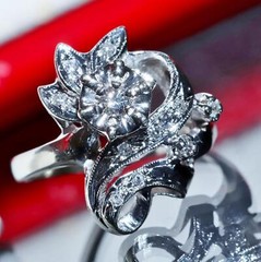 14k white gold ring 0.12ct natural diamond size 4.75 flower vintage 3.35gr N3444