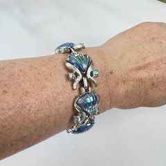 Vintage Coro Bracelet with Blue Aurora Borealis Fan Shell Cabochons
