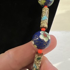Vintage Cloisonne Chinese Cobalt Blue Floral Flower 25″ Beads Tubes Necklace