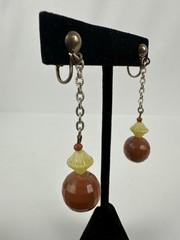 Vintage Brown And Yellow Clip On Earrings From Estate