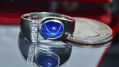 10k w/gold sz 10 ring 2.19c blue star lab created sapphire natural diamond 5.85g