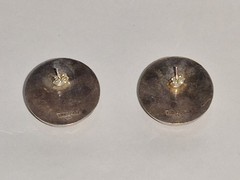 Vintage Sterling Silver Dome Button Earrings Thailand Etched Floral Leaf Pattern