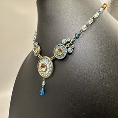 Vintage POGGI PARIS Swarovski Crystal Choker Necklace 13”-15” Bronze Tone