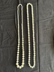Vintage Long White Milk Glass Beaded Necklace, No Clasps