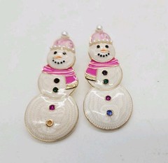 Christmas Earrings Snowman Pierced Dangle Enamel Multicolored Pink 2.25 in