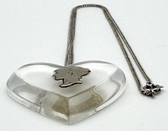 Vintage Mercury Dime Lucite Heart Necklace Sterling Silver 18” Chain Sweetheart
