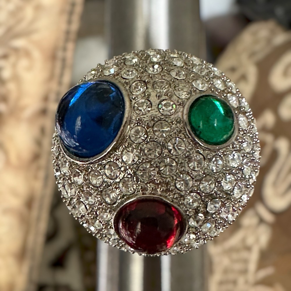 Vintage Arnold Scaasi Cocktail Ring Size 7 Domed Multicolor Cabs Rhinestones