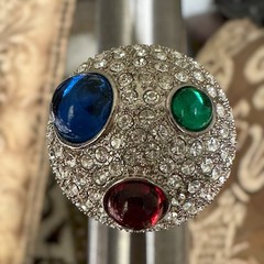 Vintage Arnold Scaasi Cocktail Ring Size 7 Domed Multicolor Cabs Rhinestones