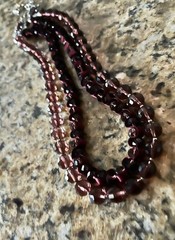 Vintage Beaded Plum Burgundy Glass Crystal Layered Silver Jeweled Clasp Necklace