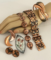 Vintage Copper Jewelry Lot Bold Statement Signed Unsigned Bracelets Earrings
