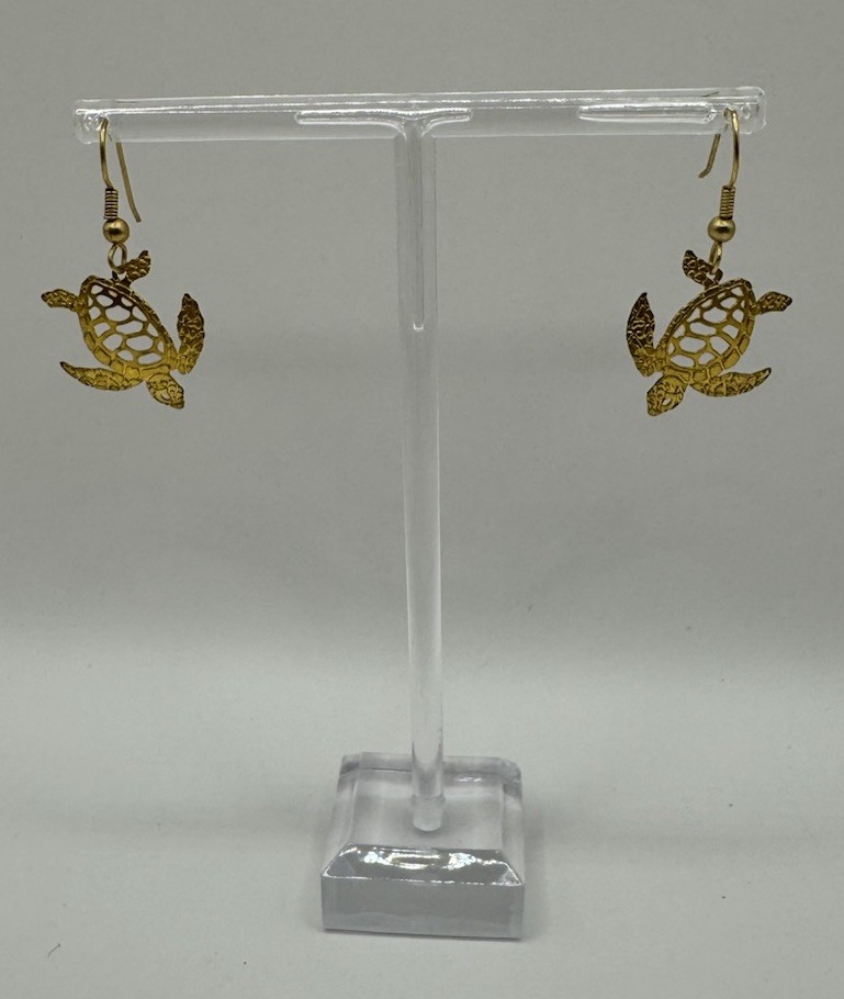 Beautiful Vintage Handmade Gold Tone Turtle Cutout Hook Wire Earrings