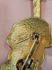 Vintage Tona Brooch Cello Violin Brushed Gold Tone with Rhinestones 3.5inch tall