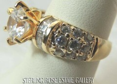 9 mm CUBIC ZIRCONIA VERMEIL over Sterling Silver 0.925 Estate Engage RING size 8