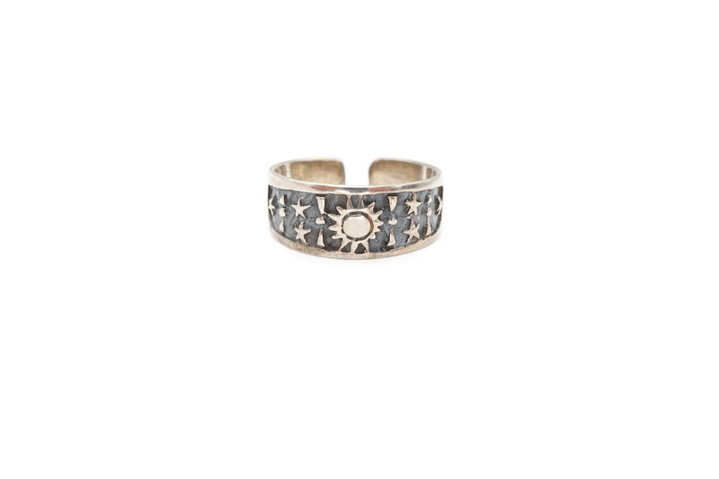 Vintage Sterling Silver 925 Sun Star Ring Size 5.25 Adjustable