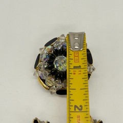 Vintage Brooch Earrings Black and AB Acrylic Beads Black Enamel