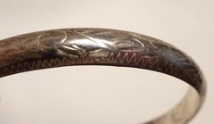 Hinged Sterling Silver Bangle Bracelet Vintage Engraved FAS Safety Chain