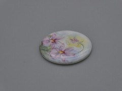 Victorian Purple Iris Flower Cameo Cabochon 30x24mm Oval Hand Painted Porcelain