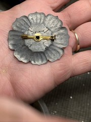 Vintage Czech tin metal flower pin brooch glass beads early plastic flowers