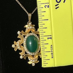 Rare Vintage Jomaz Emerald Glass Cabochon Earrings and Pendant 3pc Set