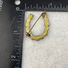 Vintage Rhinestone Horseshoe Brooch Gold Tone AB Green Sparkle