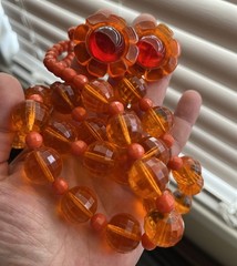 Vintage 60s Necklace Earrings Lucite Mod Plastic Set Lot Flower Orange Red