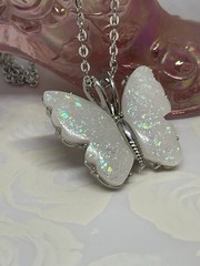 Silver Fire Opal Butterfly Anniversary Birthday Wedding White Gift Memorial Brid