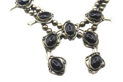 Vintage Silver Tone Black Onyx Squash Blossom Statement 24in Western Nickle