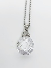 Vintage Silver Tone Crystal Tear Drop Pendant Necklace With Rhinestones Signed N